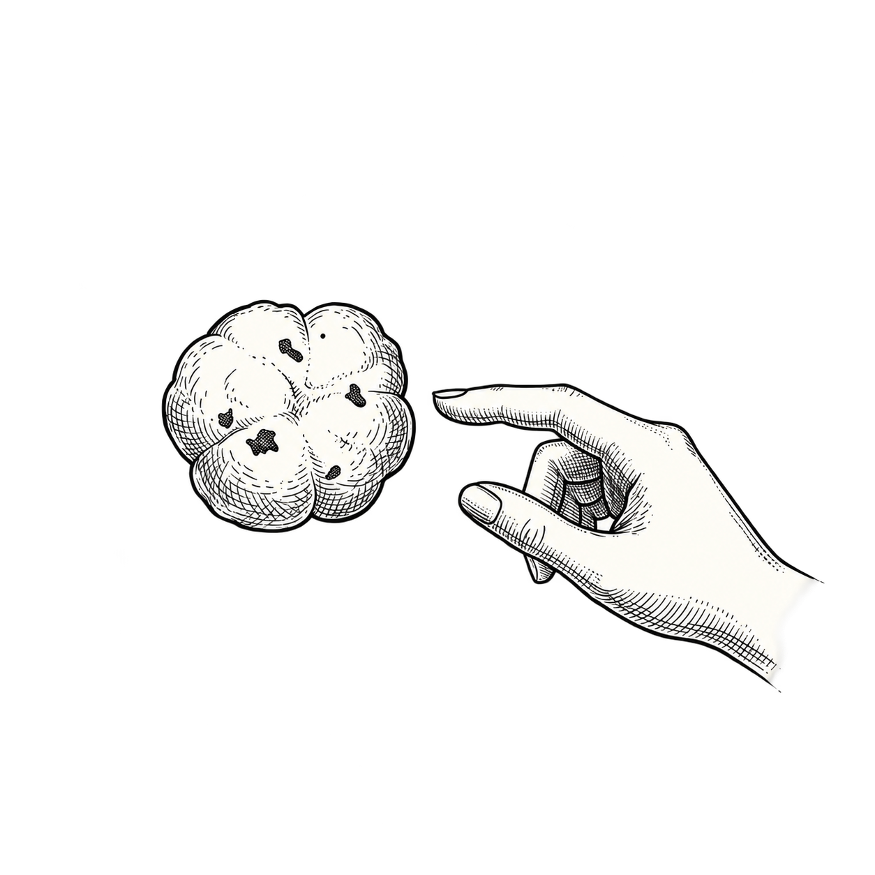 Artisan hand pointing at a puffed white makhana pop